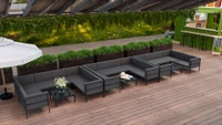 Outdoor Lounge Set - HERMOSA Heavy-Duty Outdoor Modular [3] U-shapes Lounge Seating  - Sunbrella Seating - Gunmetal Frame -  Lounge Tables (Seats 18)