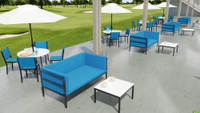 Outdoor Lounge Set - HERMOSA Heavy-Duty Outdoor Loveseats with Tables and Chairs  - Sunbrella Seating - Gunmetal Frame -  Lounge Tables (Seats 24)