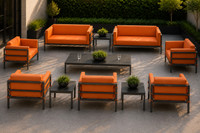 FINAL SET! Outdoor HERMOSA Package of Loveseats, Chairs and Lounge Tables - Sunbrella Seating - Heavy Duty Gunmetal Frame - Outdoor Furniture (Seats  9)