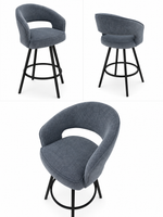 Open Curved Back - Kelton Fully Upholstered - Solid Wood Frame - Swivel Metal Base