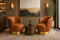 Set of Six Amalfi Chairs - Diamond Tufted Design - Beautiful Modern Swivel Club Chairs - Gold Wrapped Base - Two Lucas Lounge Tables