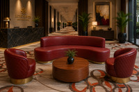 Amalfi Seating Package - Diamond Tufted Design - A Beautiful Modern Sofa with Two Swivel Club Chairs - Gold Wrapped Base - Lucas Lounge Table