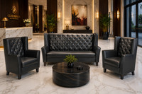 Set of Monaco Luxury Lounge Button-Tufted Sofa, Two Chairs and Lucas Lounge Table