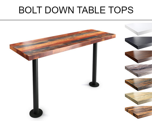 Bolt Down Table Tops - Stand-Up Bar Table with Two Black Bases - Handcrafted - Available in Many Finishes (42" Height) Bolt Down Table Tops - Stand-Up Bar Table with Two Black Bases - Handcrafted - Available in Many Finishes (42" Height)