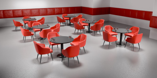 Restaurant Package - 36" Round Tables with Modern Restaurant Chairs - High Performance Upholstery - Black Metal Legs (Seats 24) Restaurant Package - 36" Round Tables with Modern Restaurant Chairs - High Performance Upholstery - Black Metal Legs (Seats 24)