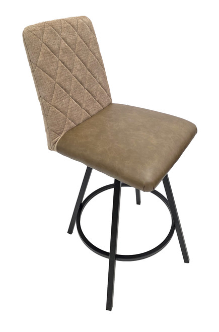 Modern  Bar Stool - Diamond Design Back - Metal Swivel Frame