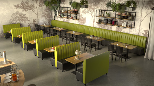 Norway Booths and Millennium Oak Restaurant Tables Package with Restaurant Chairs - Seats 40
