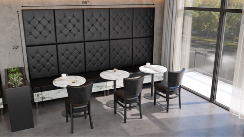 Black Tufted Wall Panels with Artdeco Luxury Banquette Seating - Long Bench - Calcutta Marble Base (Seats  6)