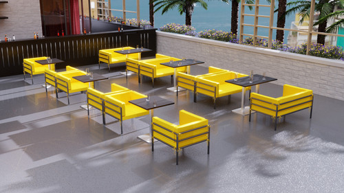 Outdoor Dining HERMOSA Package of Loveseats, Chairs and Tables - Sunbrella Seating - Heavy Duty Gunmetal Frame - Outdoor Furniture (Seats  18)