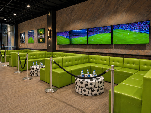 Football Event Ready - Soccer Theme - Seating Package  - 9049 Large Modular U Shape with Soccer Lounge Table (Seats 9)