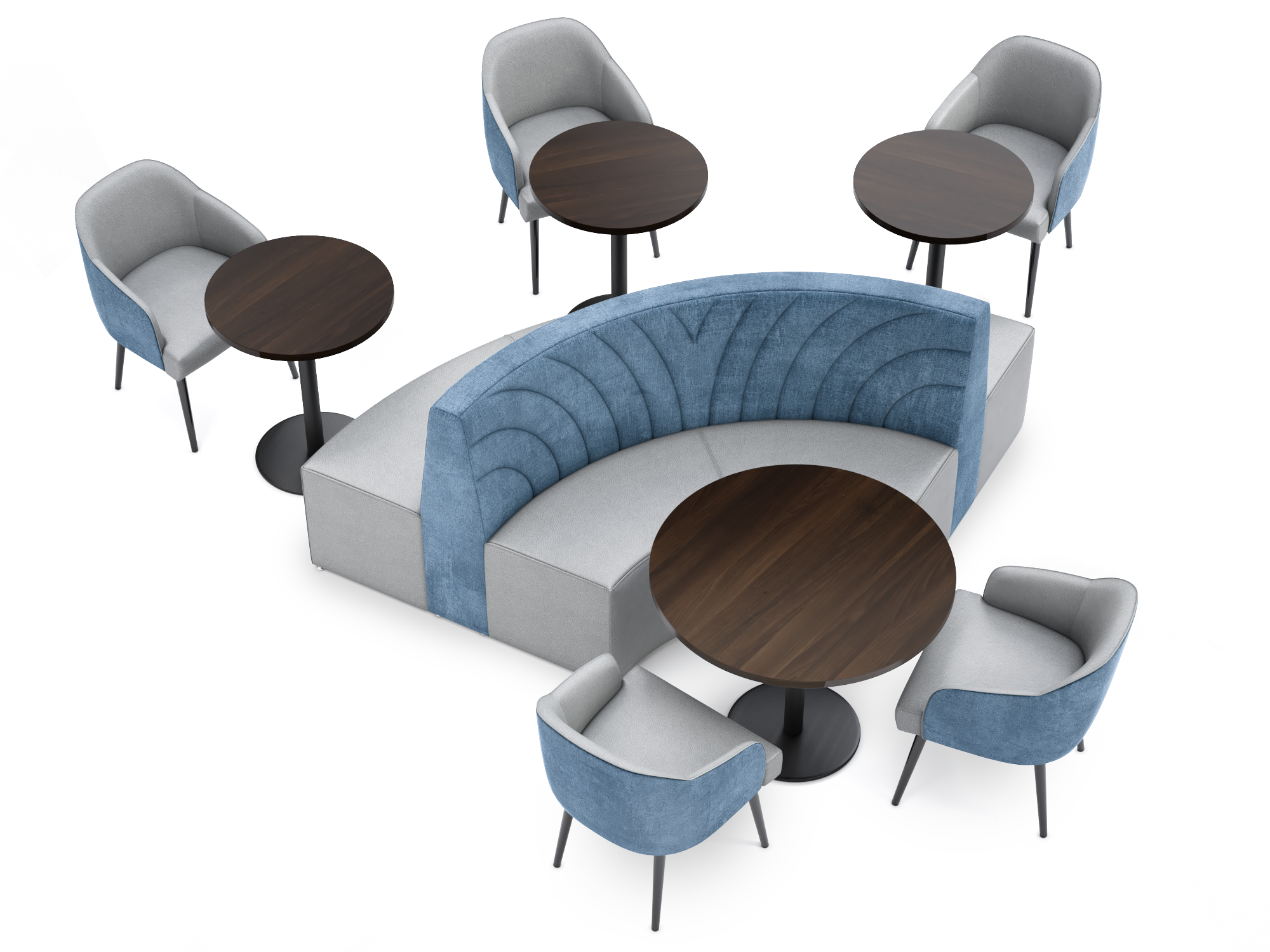 WAVE- Curved Booth (Quarter Circle) - Exclusive Black & Claret Restaurant Package - Four Restaurant Tables with Five Chairs (Seats 10)