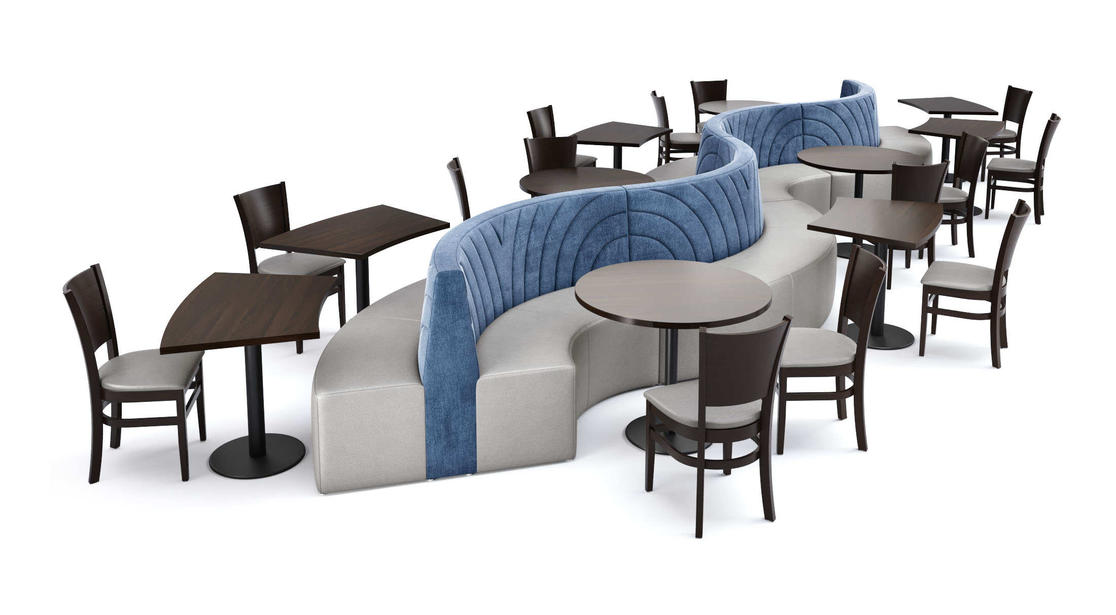 WAVE 28' Long Restaurant Seating with Tables and Chair Made in