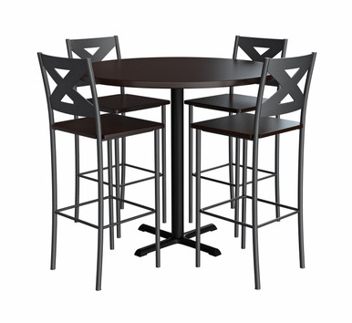 Restaurant Set of 36 Square Black Table On Heavy Duty Black Iron Cast Base  with Four X-Back Commercial-Grade Walnut Restaurant Chair -  ModernLineFurniture®