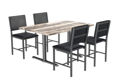 Restaurant Set of 42 Square Antique Bourton Pine Table On Heavy Duty Black  Iron Cast Base with Four Black Luie Restaurant Chairs - ModernLineFurniture®