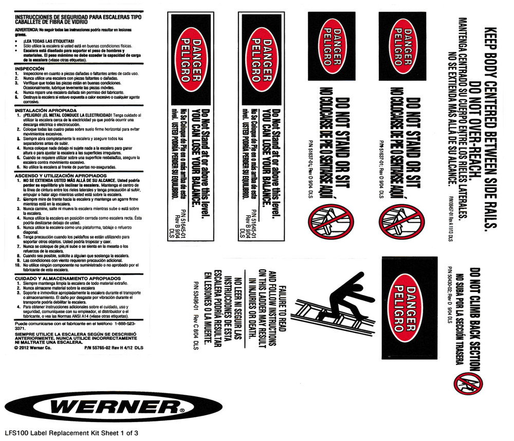 Werner LFS100 Safety Labels Fiberglass Step Ladders Industrial Ladder
