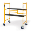 MetalTech I-IMCN Adjustable Scaffold, 4' high, yellow, portable mini scaffold with black platform and wheels.
