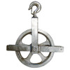 MetalTech M-MHP 250 lb Gin Block Pulley, silver color, MetalTech brand, with hook and wheel.