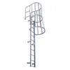 Cotterman F44WC Vertical Access Safety Ladder with safety cage and walk-thru rail, 4 sections, steel.