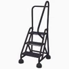 Cotterman ST-303 A2 XX P5 office step ladder, 3-step, black, with right handrail and wheels.