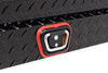 Weather Guard Model 164-X-04 lockable truck box, black, with red and silver latch and diamond plate finish.