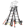 Little Giant fiberglass cage ladder, Model 18509-243, ANSI Type IAA, 375 lb rated, all-terrain wheels.