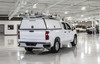 Adrian TFKGMT178HM23W full aluminum Truck Bed Cap kit on white Chevy Silverado 6.5" bed.