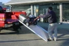 Link Mfg. LWS40 Lightweight Series folding straight ramp, sturdy ramps, by Link Manufacturing, Ltd, silver color.