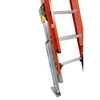 Werner PK100 LevelSafe Pro Series ladder with orange rails and silver steps and leveling device.