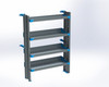 Adrian 4-shelf unit, 16x42, ProMaster Low Roof 136", gray, blue accents, organizational shelving.
