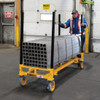 MetalTech Durable Cart, 6' Flat Transport Cart with Two Pipe Racks, yellow and black color.