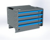 Adrian ADUK1618A4S-RI 4-Drawer compact storage unit with risers, 16 x 18, gray with blue handles.