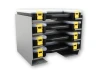Holman 40380 Cargo Case Shelf Cabinet with 4 small cargo cases, black and yellow, Holman brand.