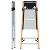 MetalTech Pro Aluminum Step Stool, yellow and black, folded and unfolded, tool tray included.