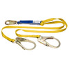 Werner Fall Protection C311120 DeCoil Web Lanyard with yellow straps and silver carabiners.