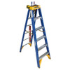 Werner OBCN Series blue fiberglass stepladder, 375 lb rated, yellow accents, Werner brand.