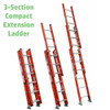 Werner D6200-3 Series 3-Section Fiberglass Ext. Ladder 300 lbs rated