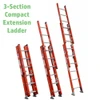 Werner D6200-3 Series 3-Section Fiberglass Extension ladders, red, 300 lbs rated, Werner brand.