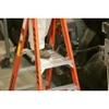 Werner P6200 Series fiberglass platform ladder, 300 lb rated, orange and silver color ladder.