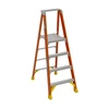 Werner P6200 Series fiberglass platform ladder, 300 lb rated, orange and yellow, four steps.