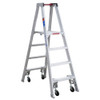 Werner PT370 Series Aluminum platform ladder with casters, 300 lb rated, silver color.