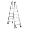 Werner PT370 Series Aluminum platform ladder with casters, 300 lb rated, silver color, sturdy design.