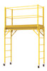 MetalTech Perry Style Jobsite Series Scaffold 6' yellow Construction Equipment with wheels and rails.