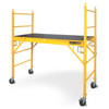 MetalTech Perry Style 6' Jobsite Series Portable Scaffold, yellow, with black platform and wheels.