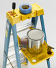 Werner 76-2 Stepladder Pail Shelf, PK76-3, blue ladder, yellow tray, silver paint can.