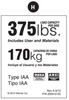 Werner Parts LDRT375 375lb Rated Duty Rating Sticker for Twin Step Ladders, Ladder Parts.