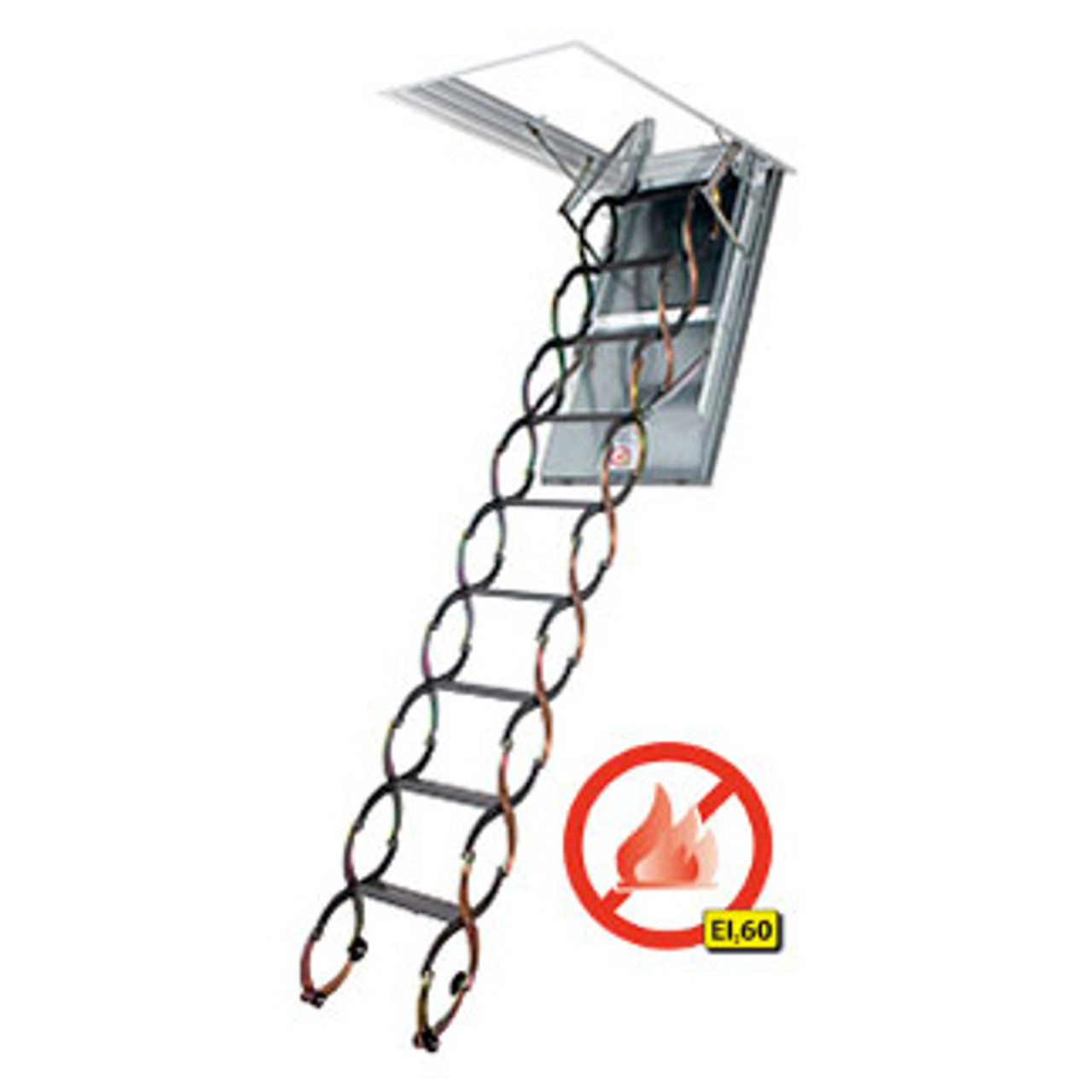 Fakro Lsf 66858 Scissor Style Attic Ladder Fire Rated 22 X 47 Opening 9 10 Ceiling Height 300 Lbs Capacity Industrial Ladder Supply Co Inc