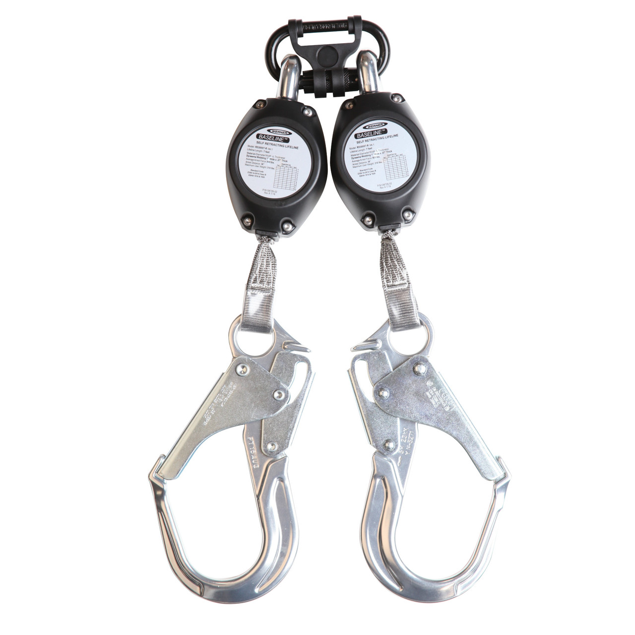 Twin-Leg Self-Retracting Lifeline with Carabiner, Web, Aluminum