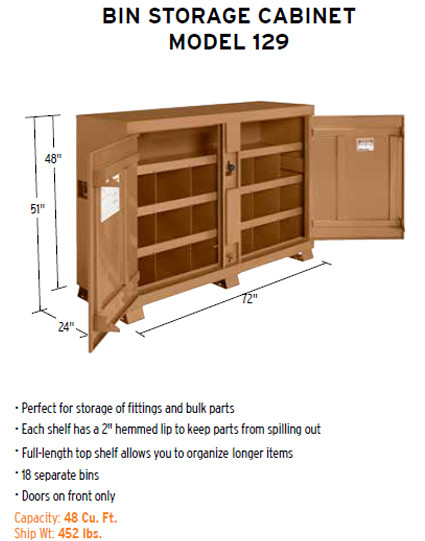 Knaack Model 129-KL JOBMASTER Bin Storage Cabinet, 48 cu ft w/Lock