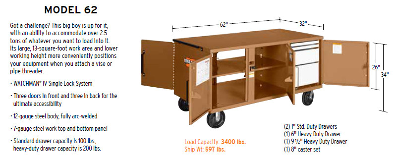 Knaack Model 62-KL WAR WAGON Rolling Work Bench, 3,400 lbs. w/Lock