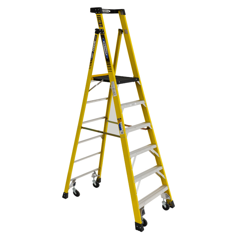 Werner PD7300-4C Series Podium Fiberglass Ladder with Casters